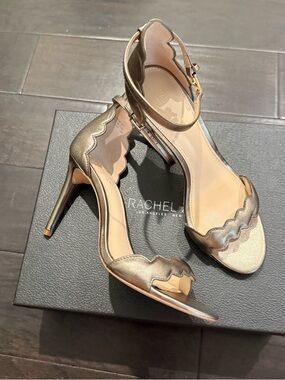 Rachel Zoe Metallic Bronze Scallop Ankle-Strap Sandals